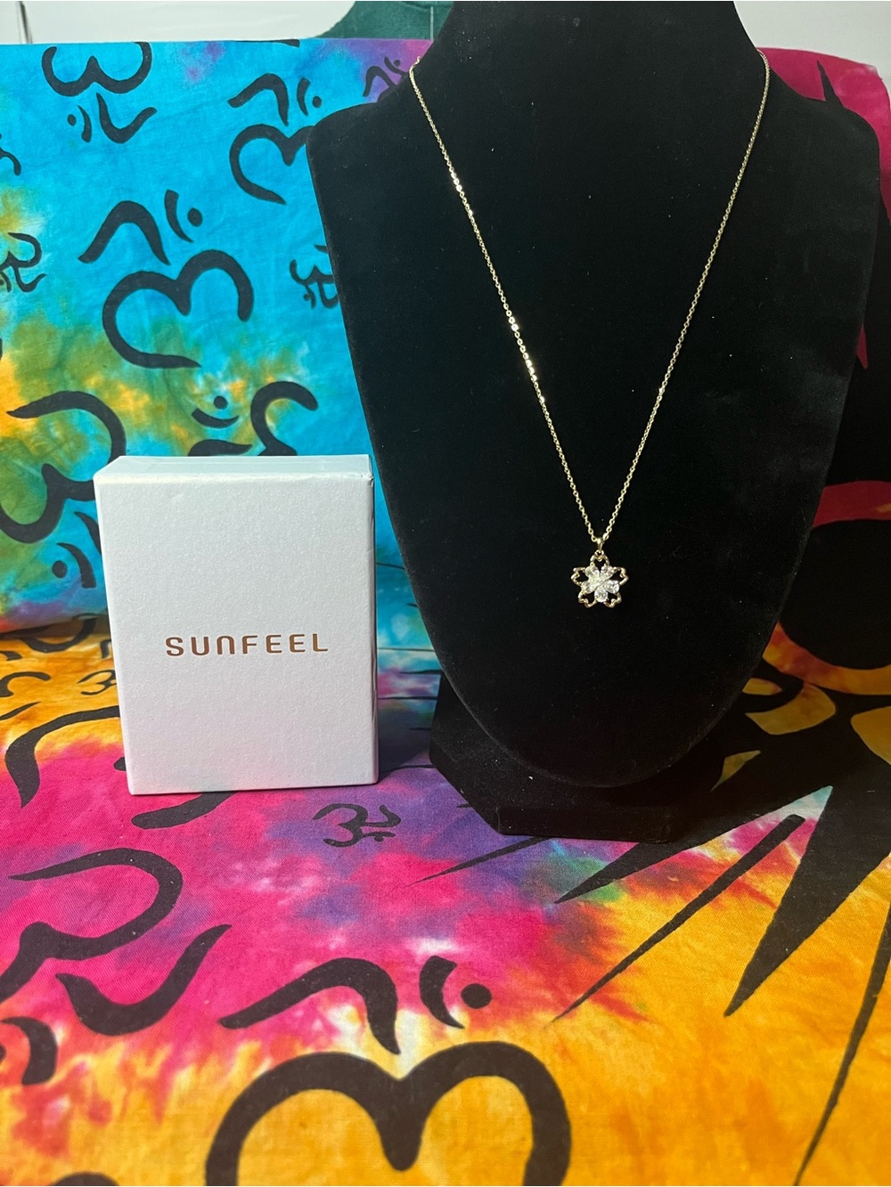 Sunfeel Spinning Floral Fidget Necklace • Sakura Flower • Gold Over S925 • New